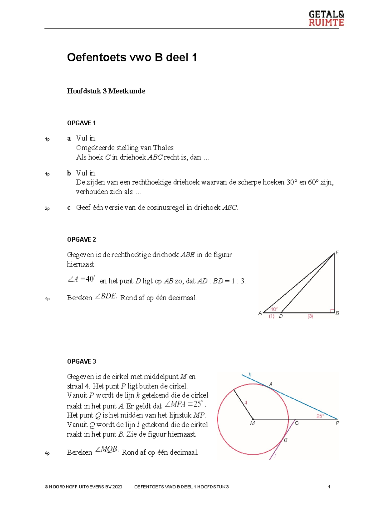 Oefentoets Wiskunde Meetkunde H3 - Oefentoets Vwo B Deel 1 Hoofdstuk 3 ...