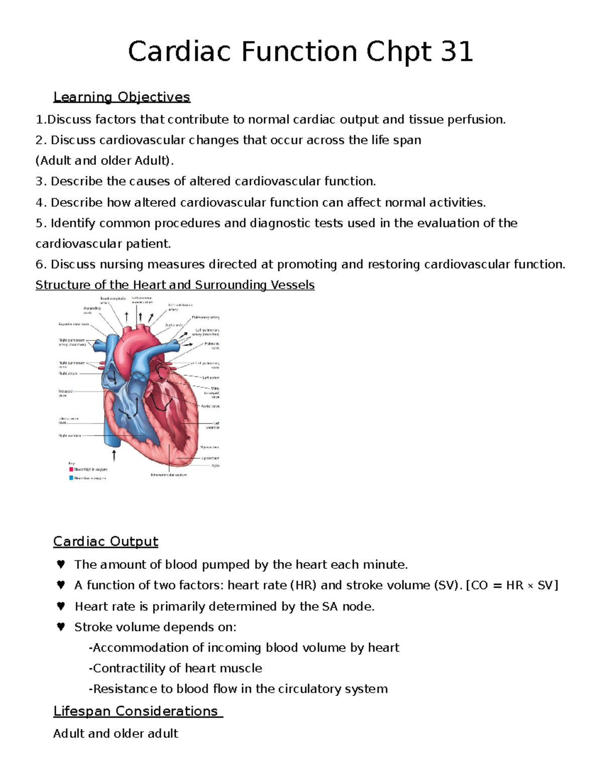 Cardiac Function - 2. Discuss cardiovascular changes that occur across ...