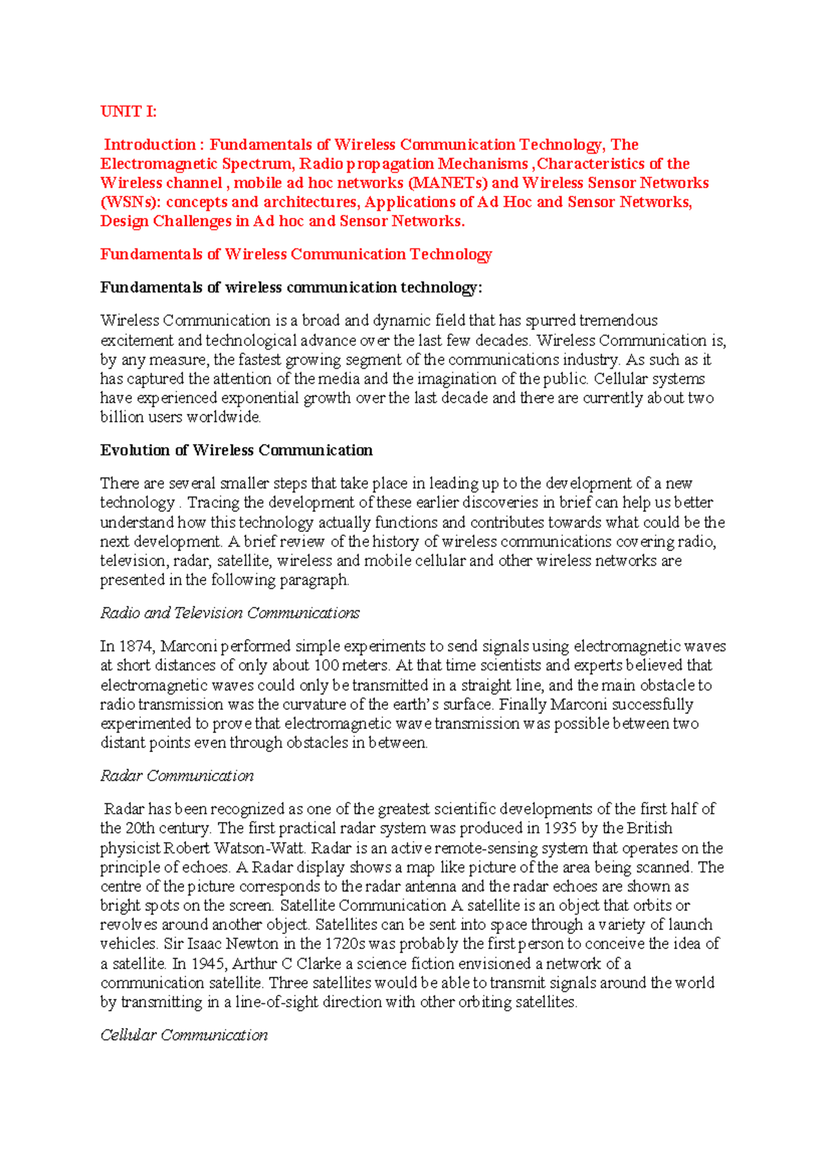 Unit- 1 Fundamantals of wireless commmunication technology - UNIT I ...