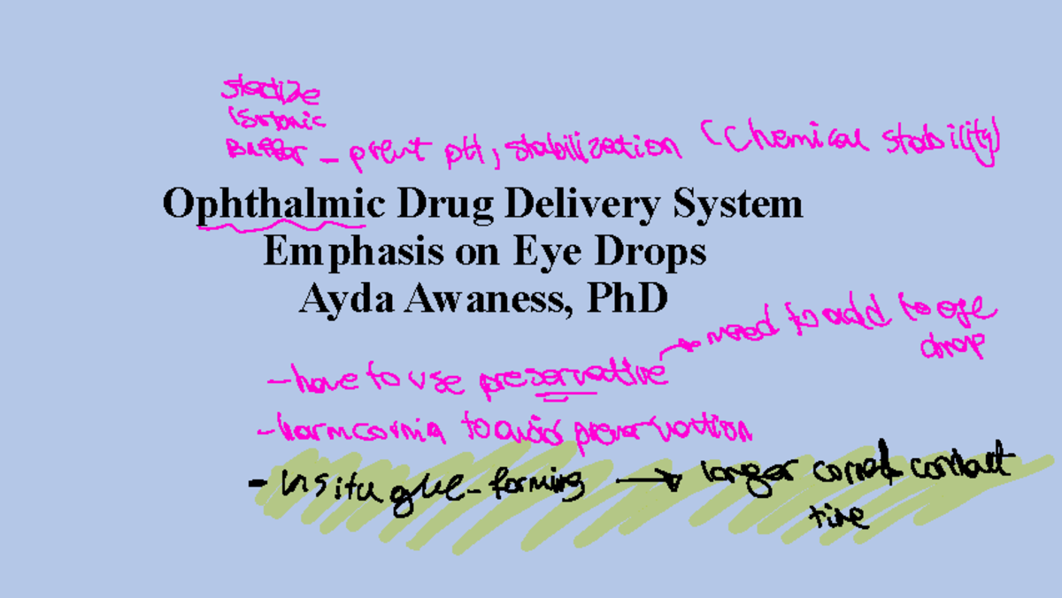 Ophthalmic+DDS Study guide for Dr.su Ophthalmic Drug Delivery System Emphasis on Eye Drops