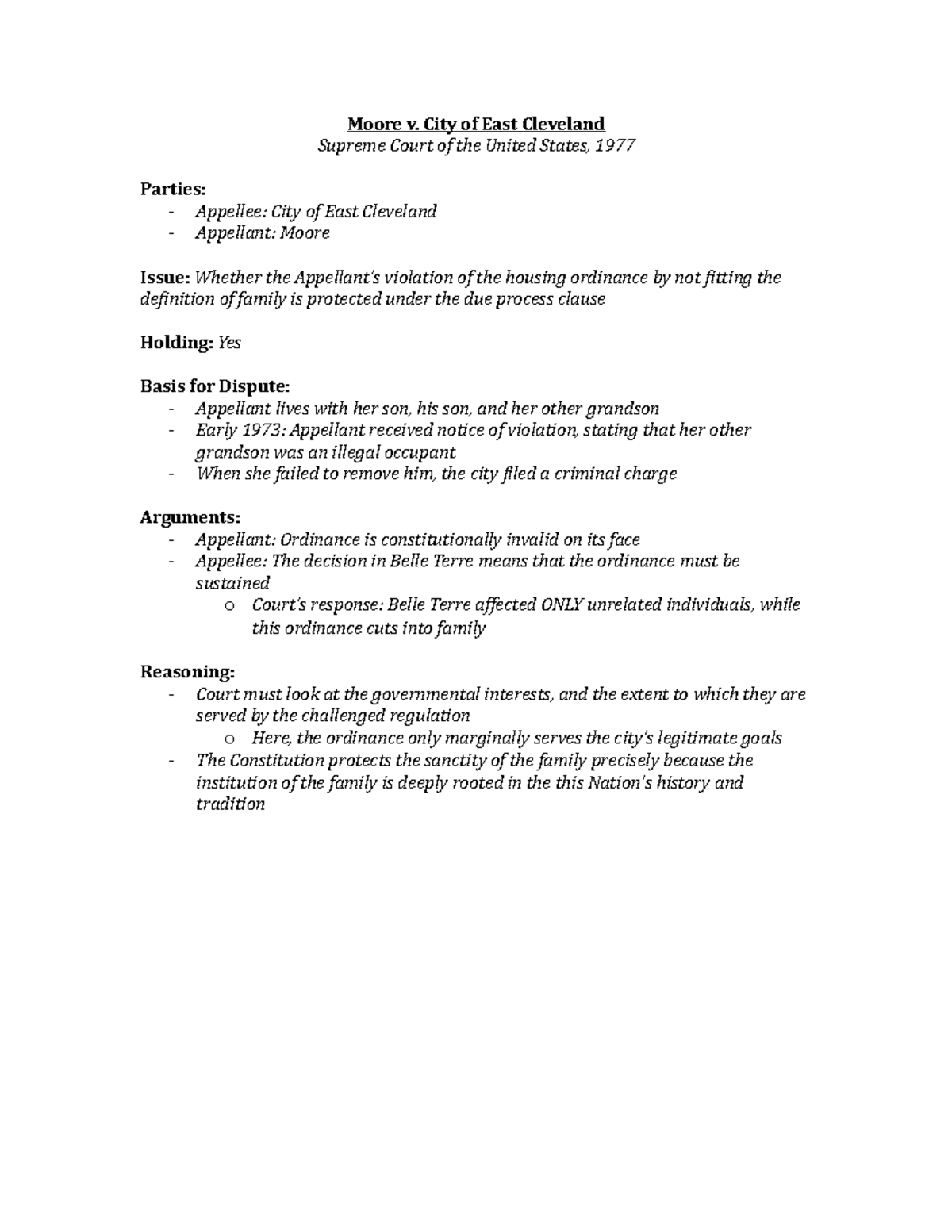 Moore v City of East Cleveland Moore v. City of East Cleveland