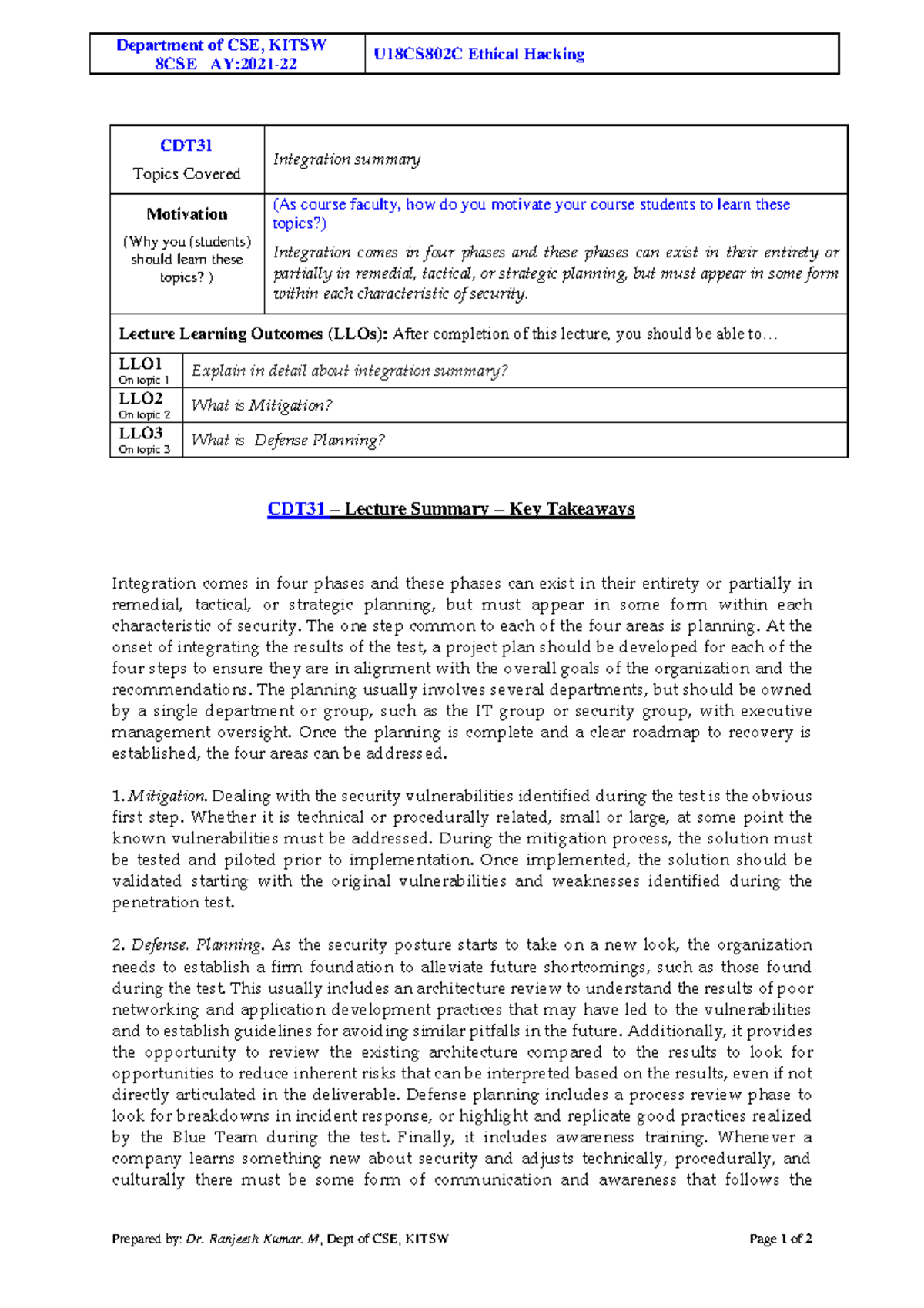 Ethical Hacking 5 Notes Department Of Cse Kitsw 8cse Ay 2021 22