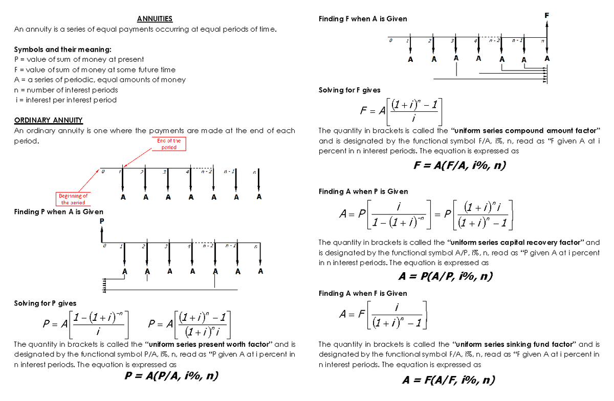 Notes annuities part1 - ANNUITIES An annuity is a series of equal ...