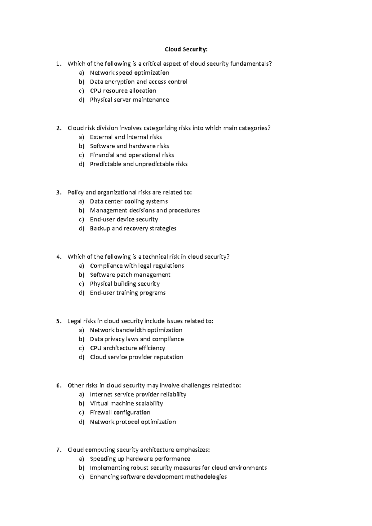 Unit 5 - Unit 5 Mcq - Cloud Security: Which Of The Following Is A 