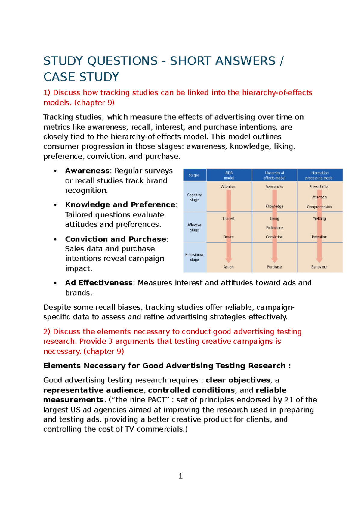 Study Questions - TEST 1 - STUDY QUESTIONS - SHORT ANSWERS / CASE STUDY ...