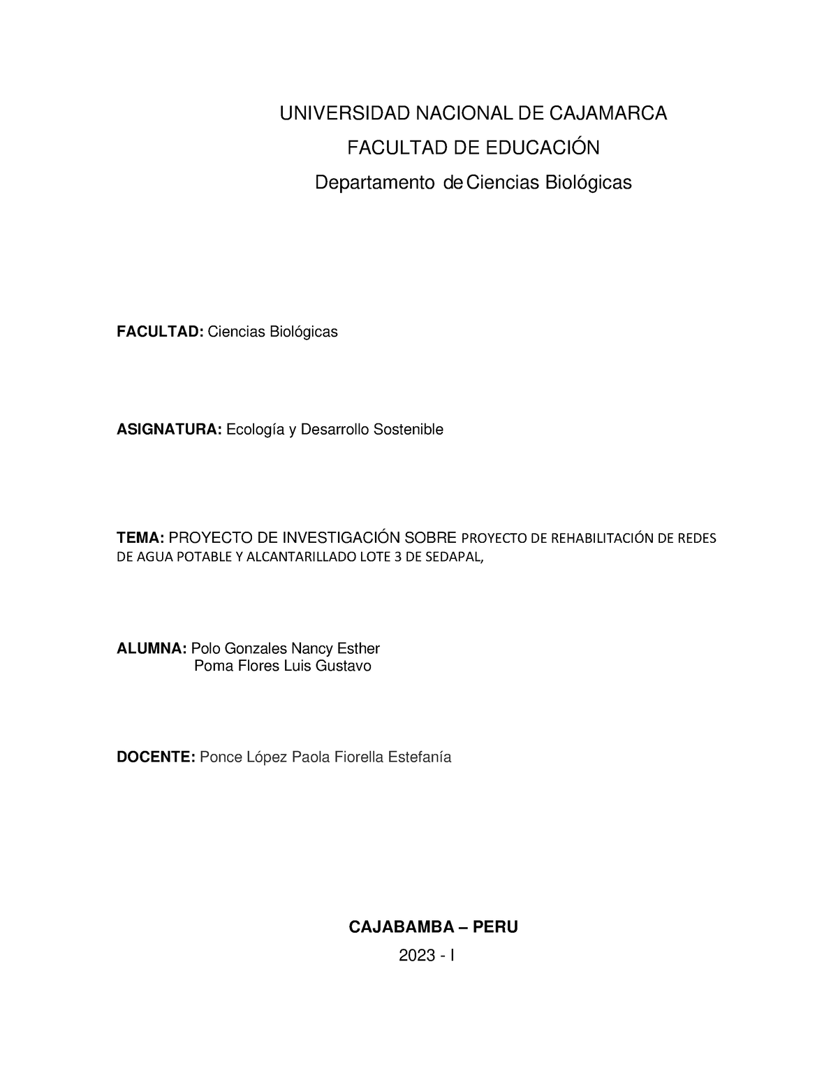 Proyecto De Investigacion - Universidad Nacional De Cajamarca Facultad 