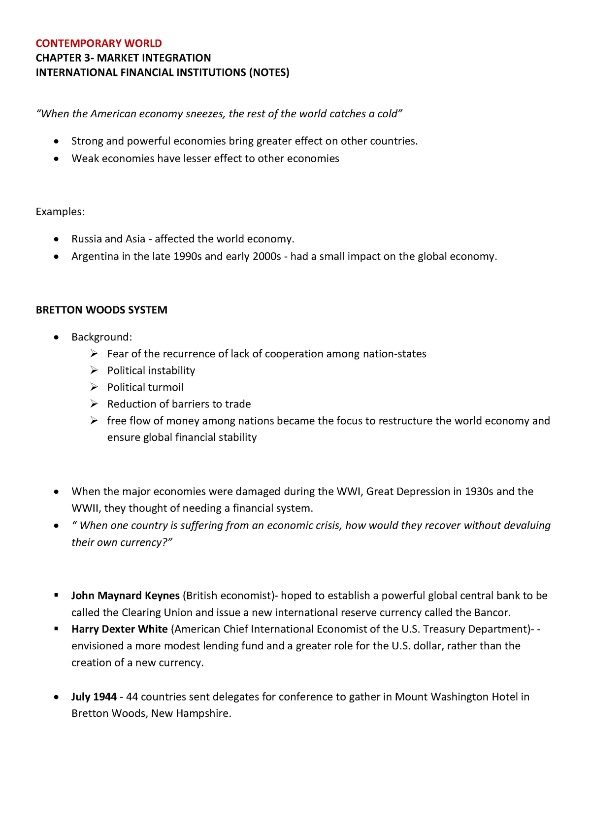 market integration in contemporary world essay