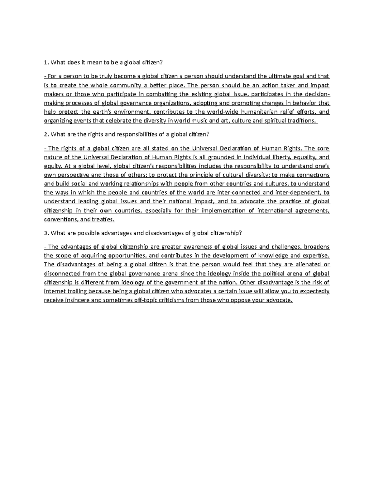 Socio 101 assignment 10 - What does it mean to be a global citizen? For ...