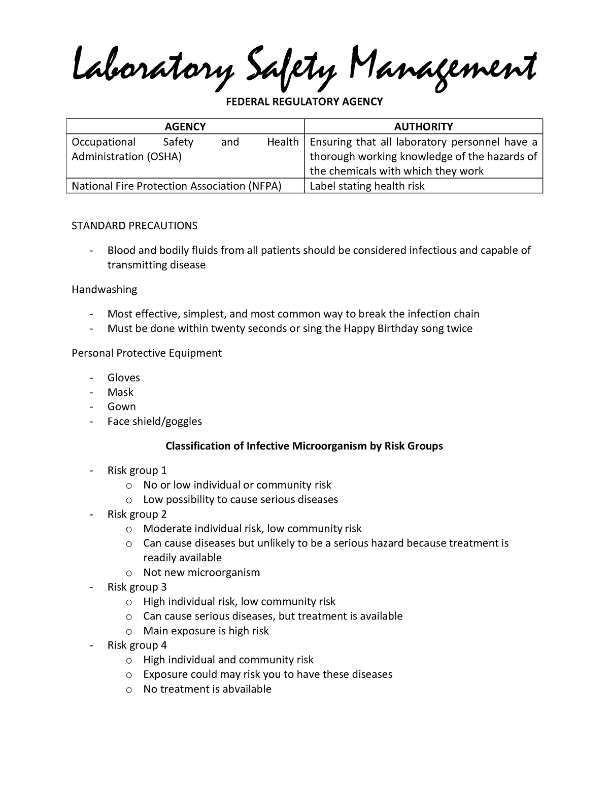 LAB- Safety- Managemnet - Laboratory Safety Management FEDERAL ...