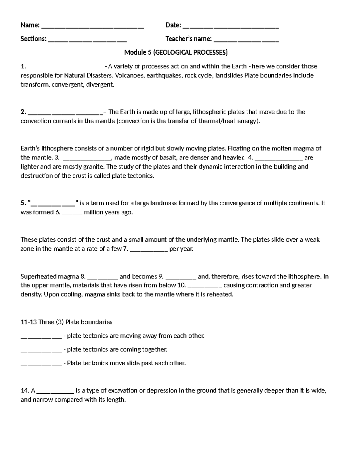 Geological- Processes- Activity - Name ...