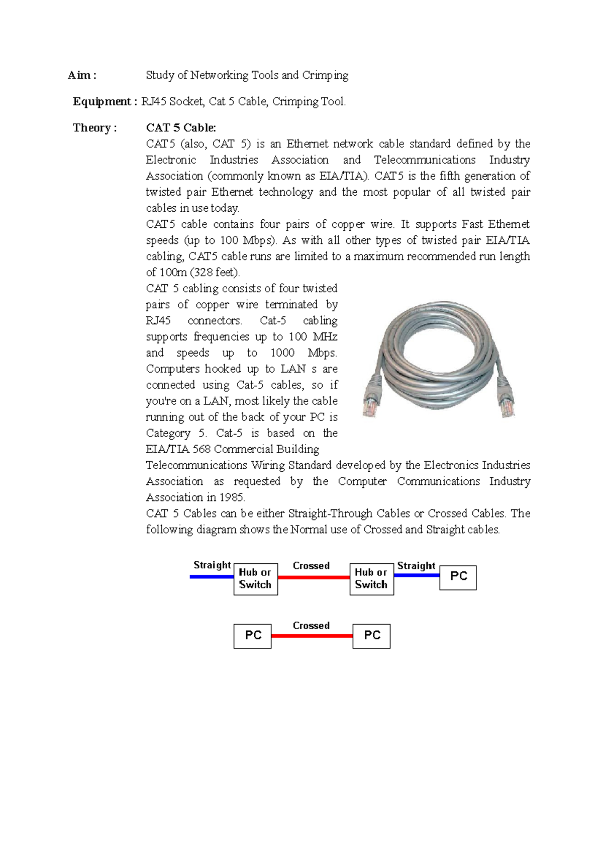 Expt 1(Crimping) Crimping Aim Study of Networking Tools and