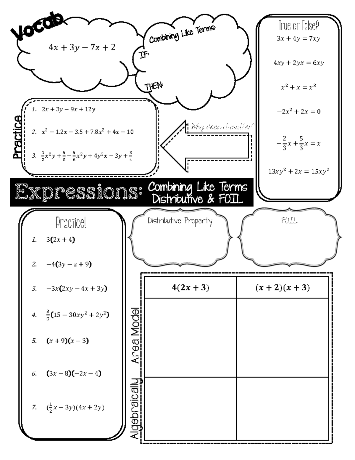 Combining Like Terms and Distributive - Guided Notes (Reference) - True ...