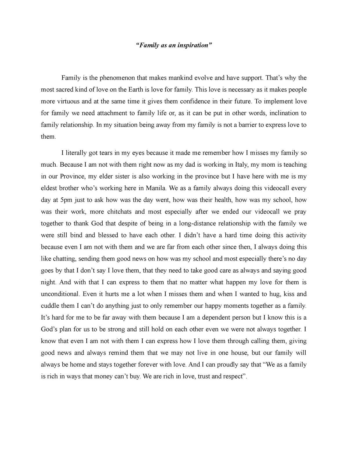 inspirational essay about family