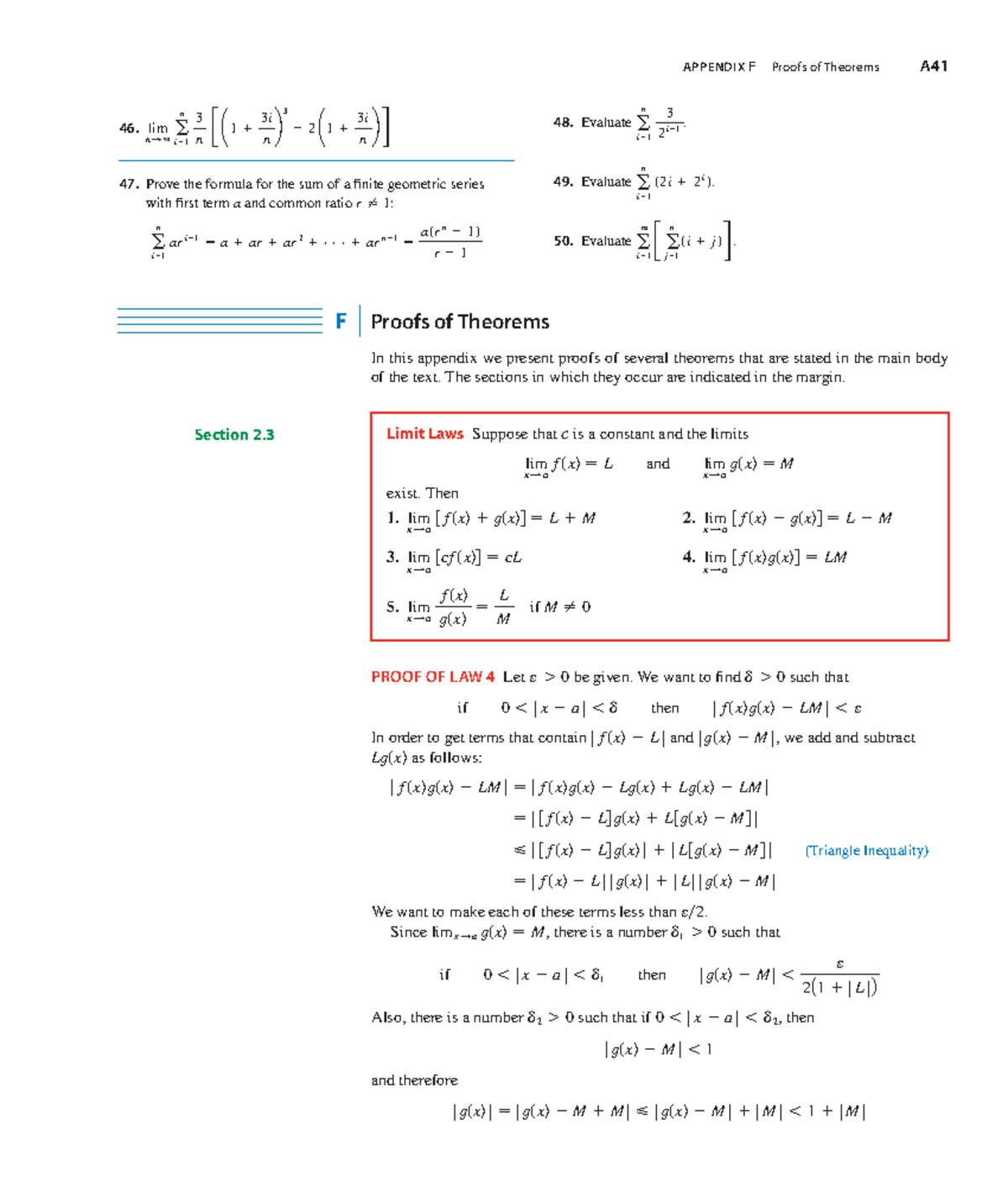 大學數學F - 大學數學 - APPENDIX F Proofs of Theorems A ####### 48. Evaluate o n ...