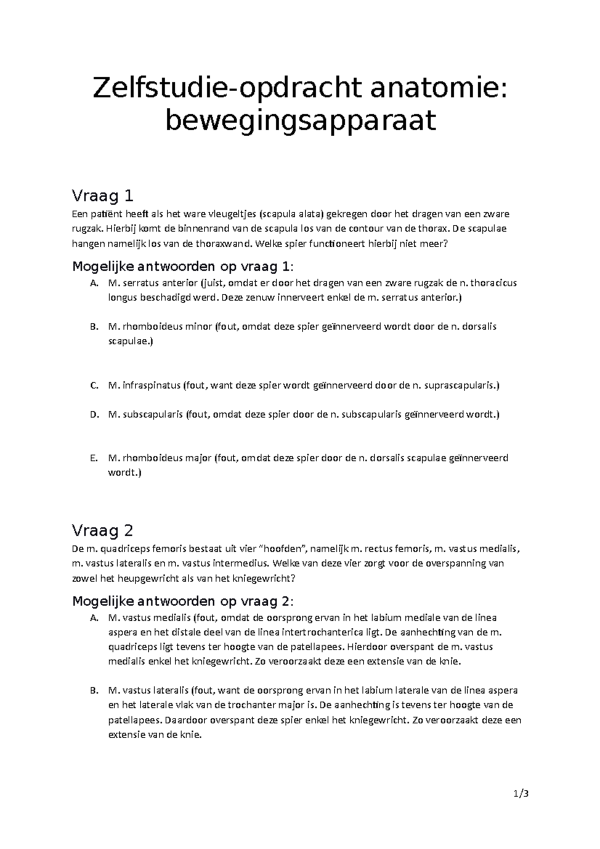 Zelfstudieopdracht Anatomie Bewegingsstelsel - Zelfstudie-opdracht ...