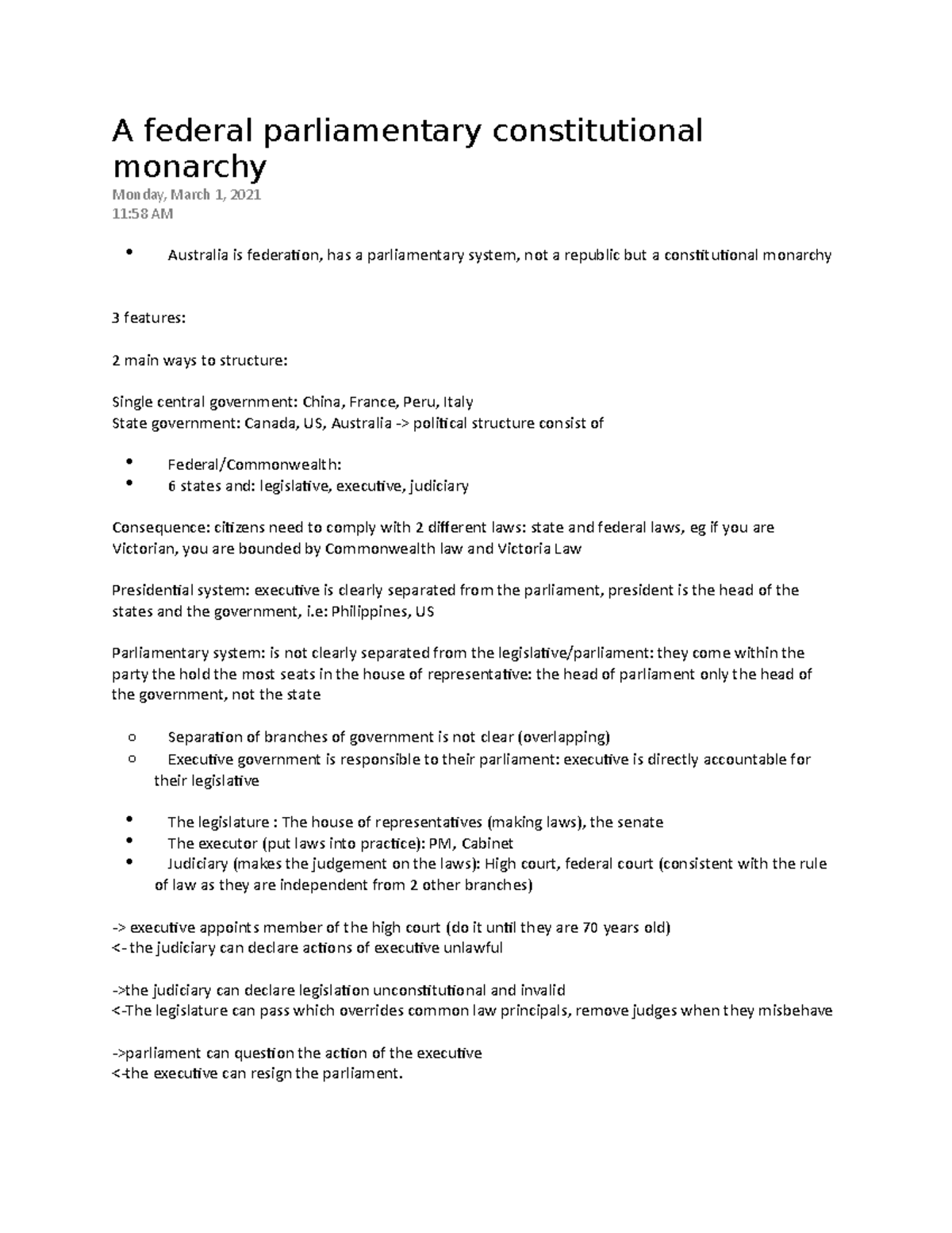A federal parliamentary constitutional monarchy A federal