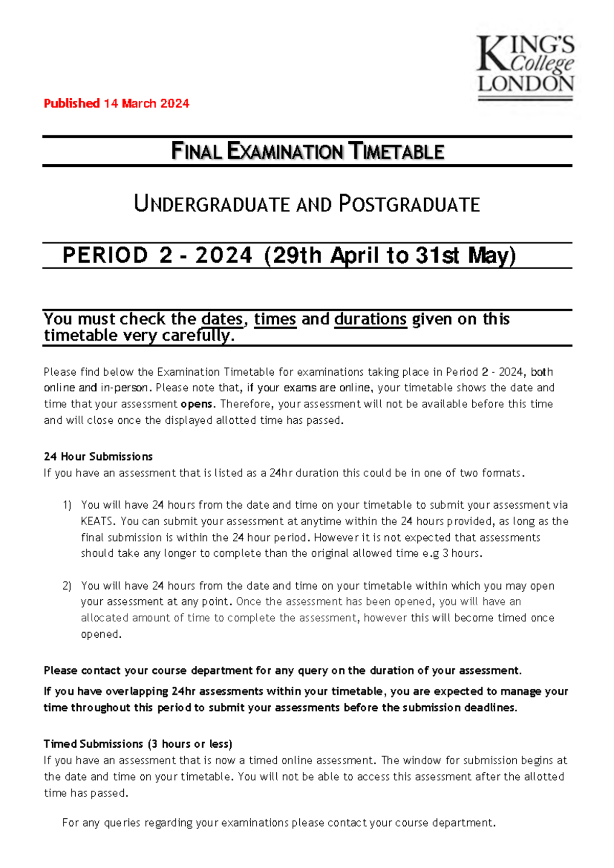 P2 2024 Final Exam Schedule for Undergraduate & Postgraduate ...