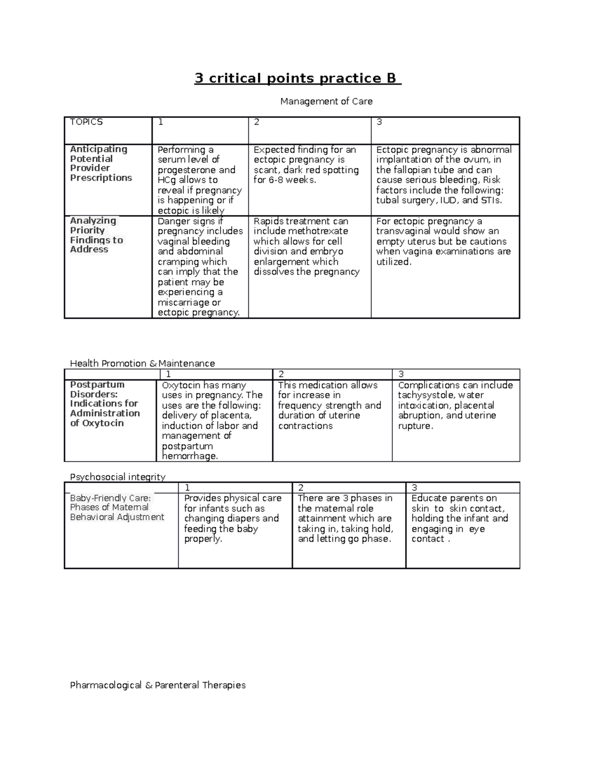 Maternity remediation 3 critical points practice B Management of Care