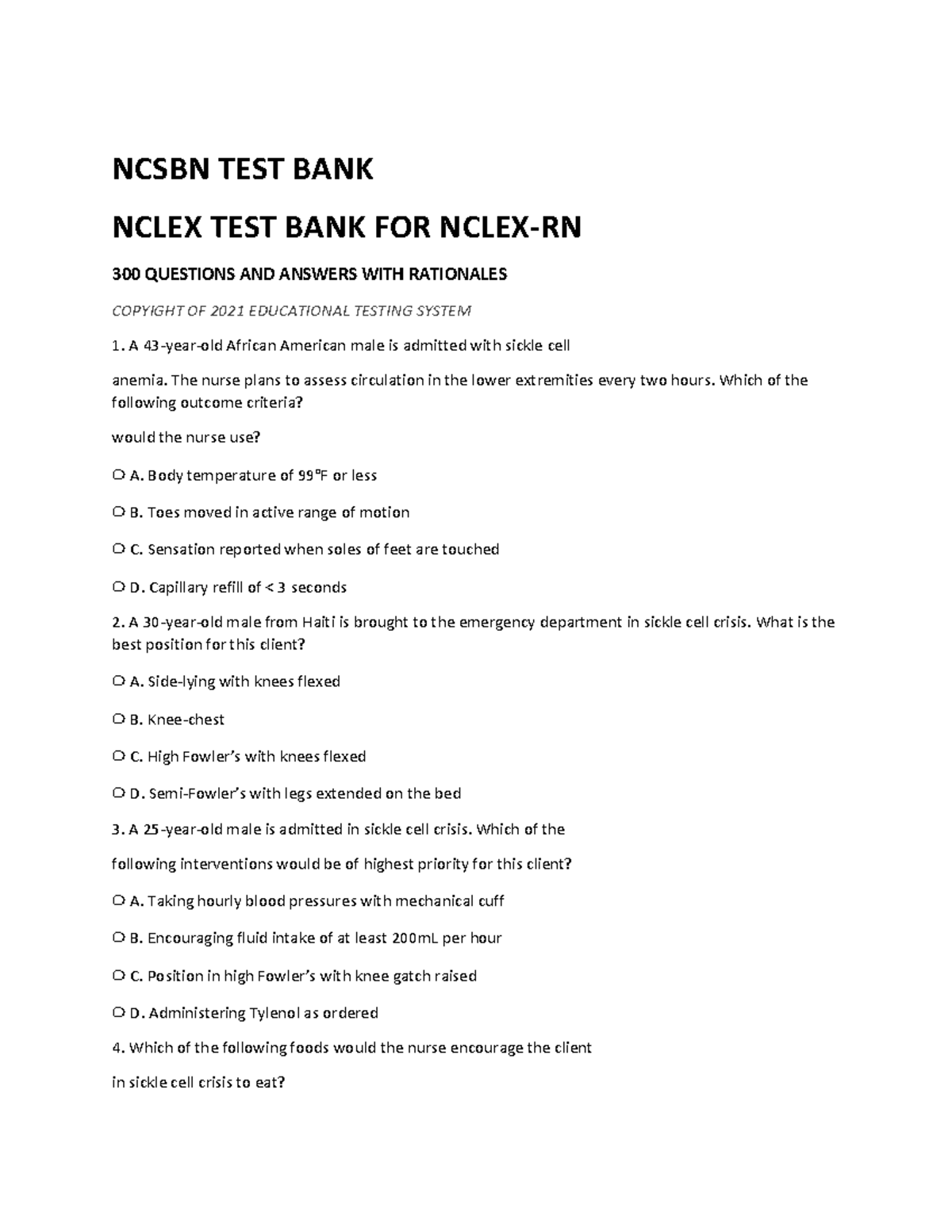 Ncsbn Test Bank Nclex Rn NCSBN TEST BANK NCLEX TEST BANK FOR NCLEXRN