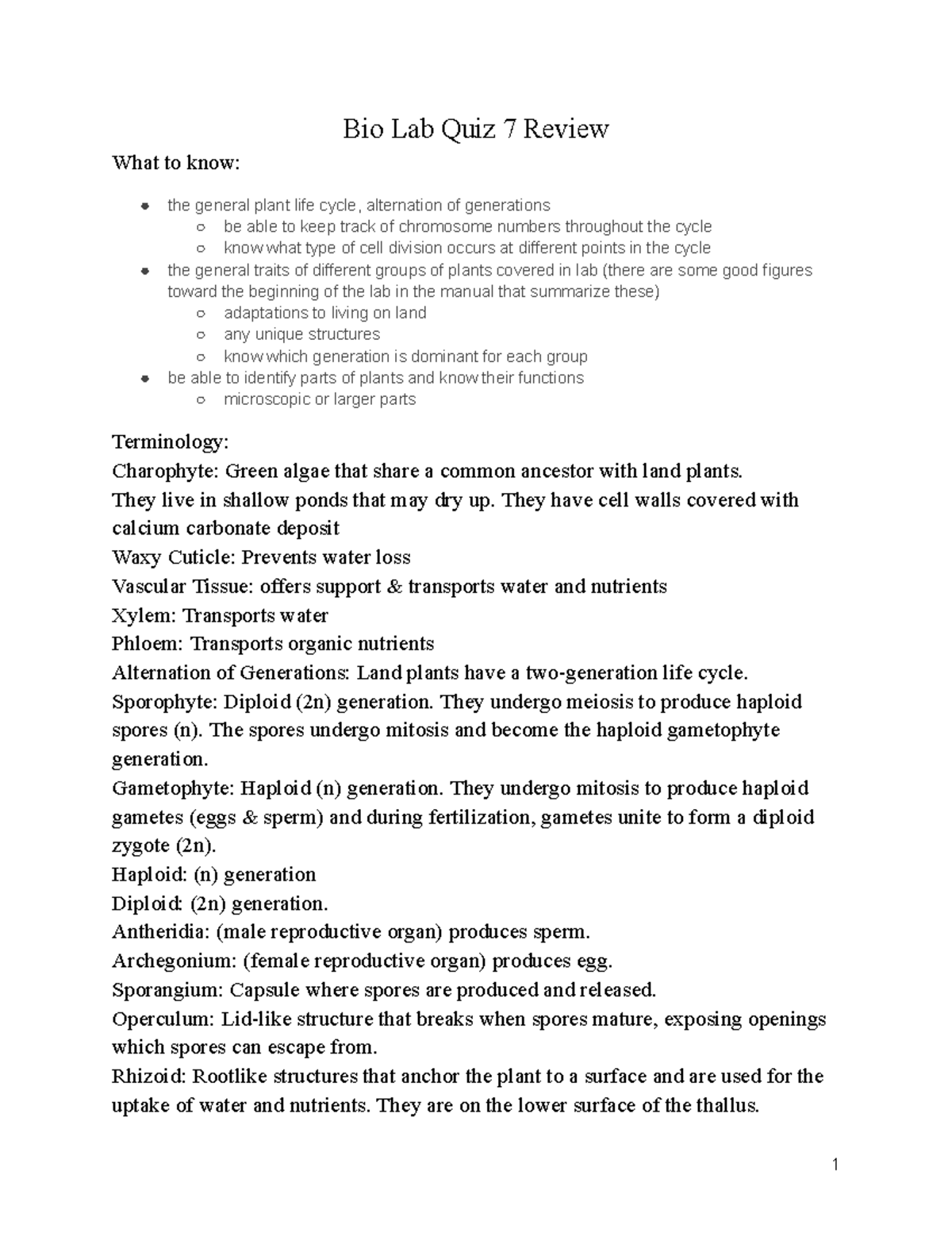 Nonvascular Plants and Seedless Vascular Plants - Google Docs - Bio Lab ...