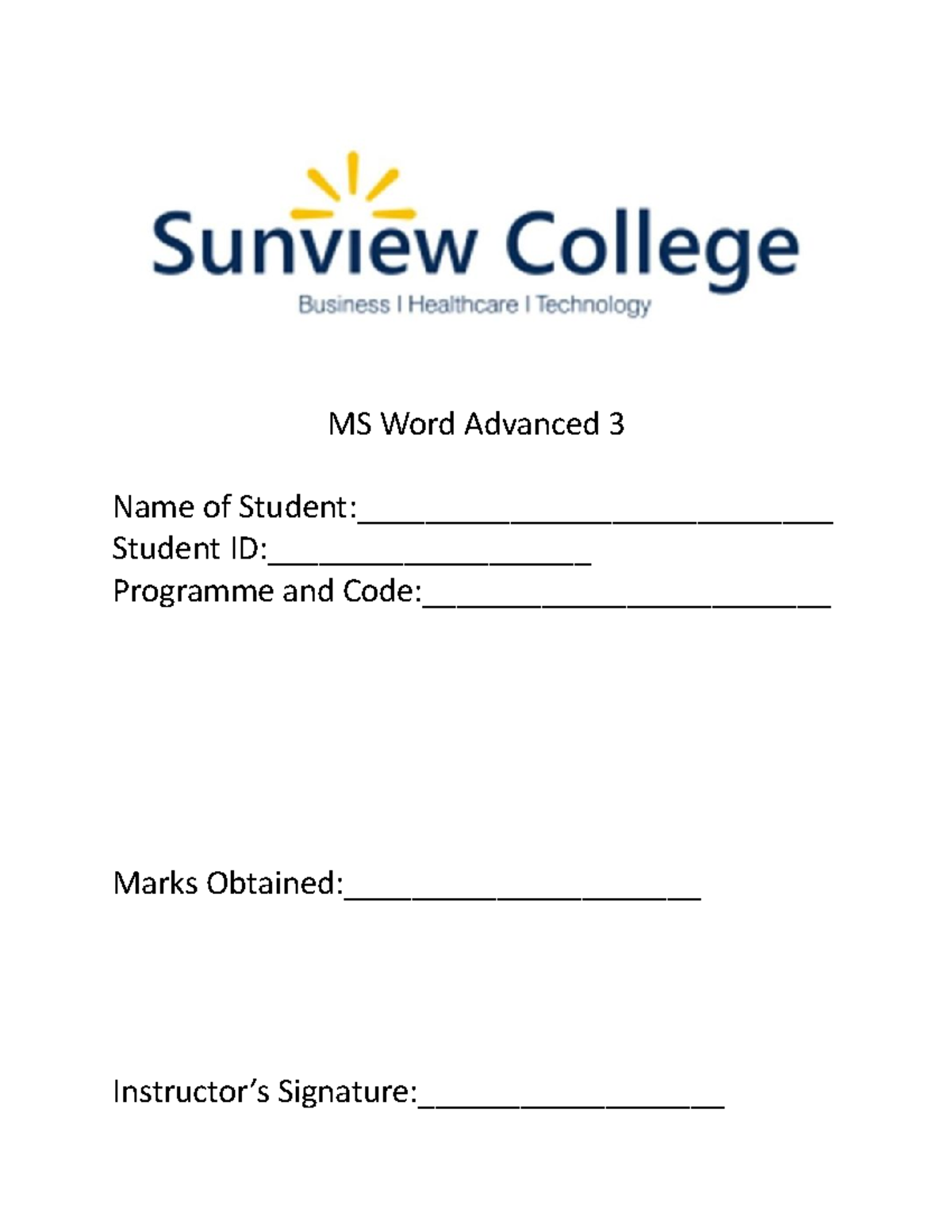 Test MSWord Advanced 3 - MS Word Advanced 3 Name of Student ...
