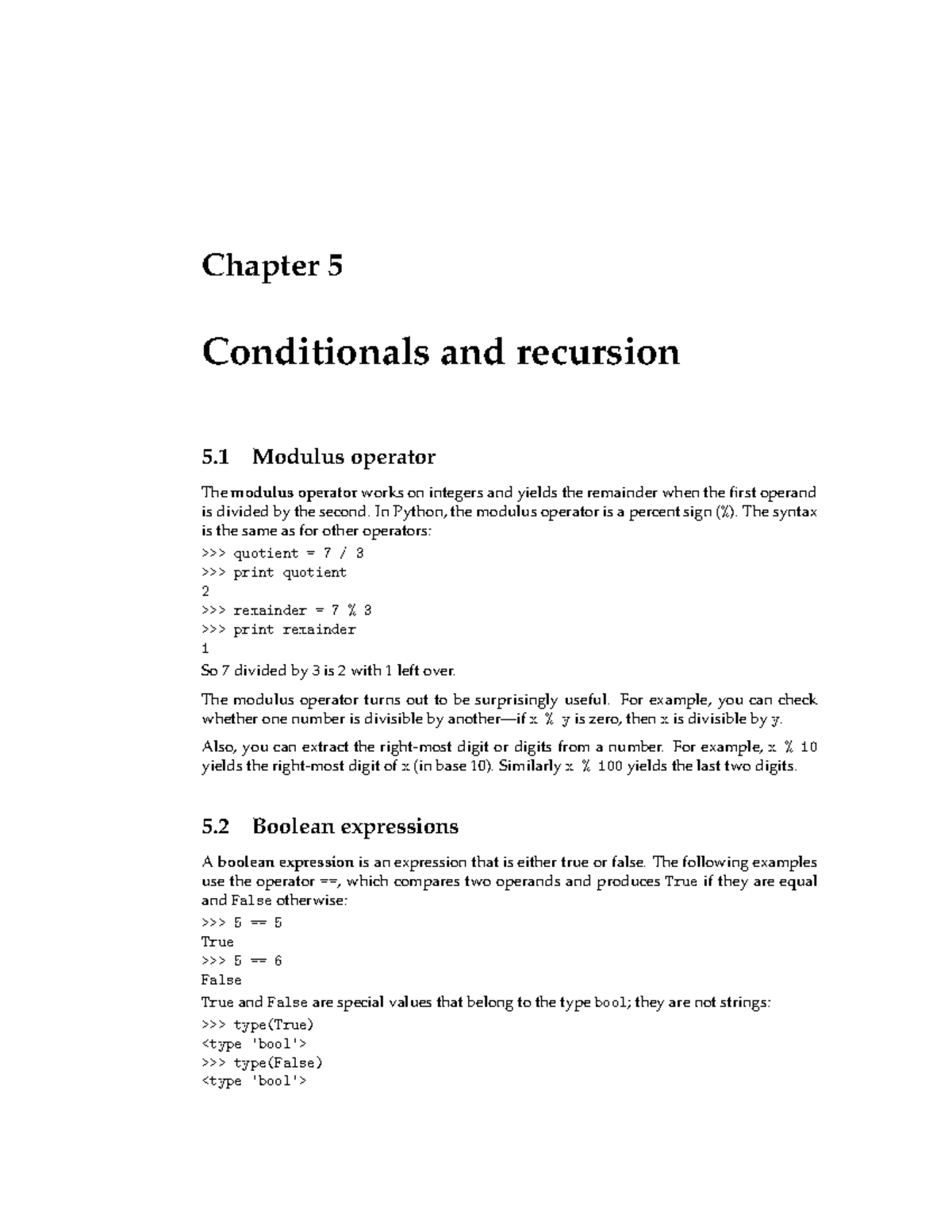 Thinkpython Chapter 5 - Chapter 5 Conditionals and recursion 5 Modulus ...