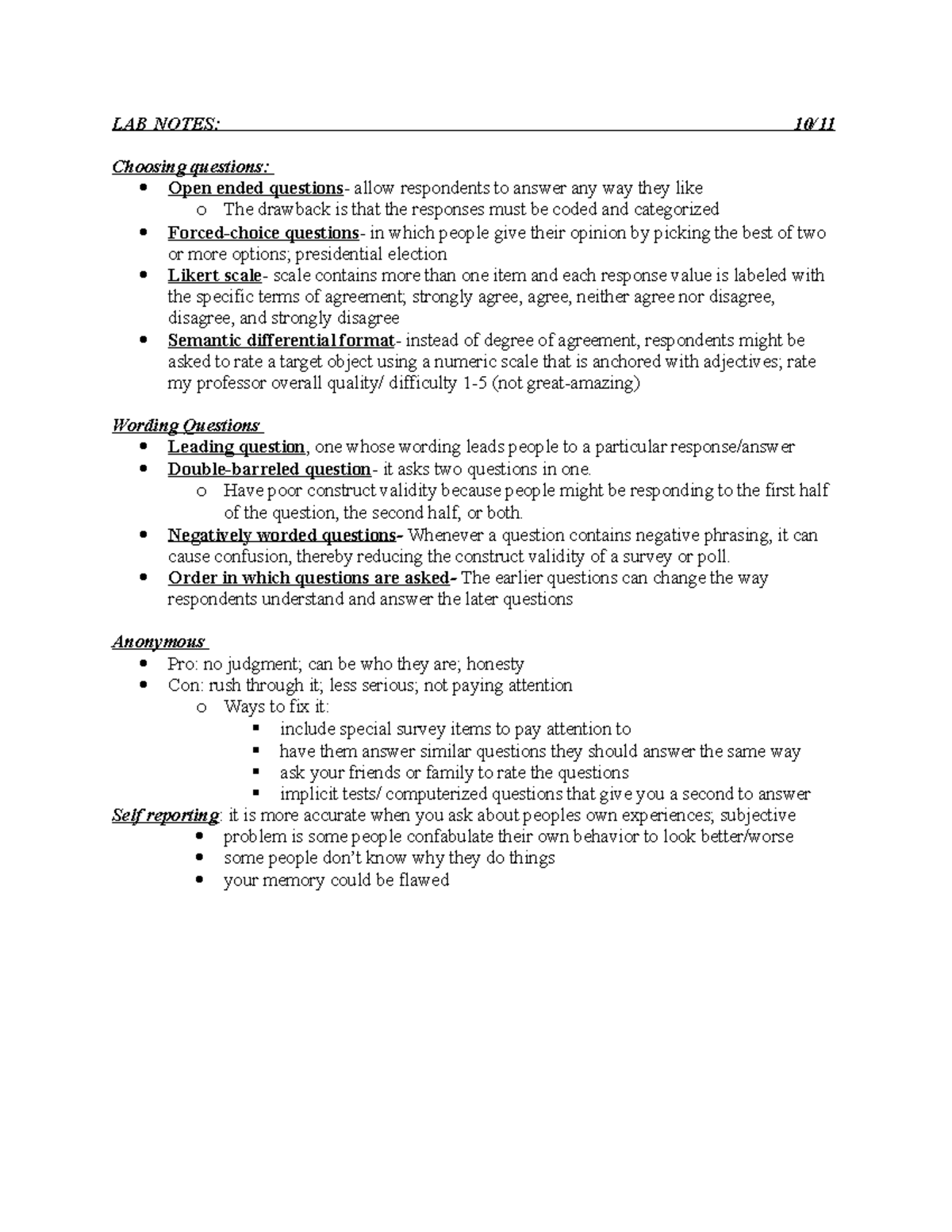 LAB Notes - LAB NOTES: 10/ Choosing questions: Open ended questions ...