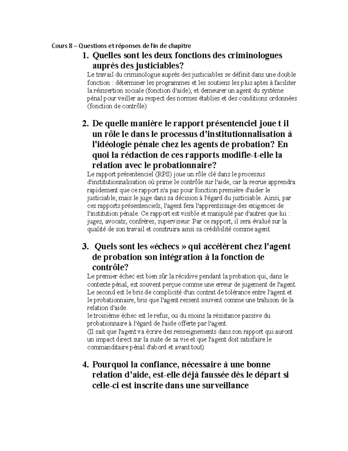 Cours 8 - Questions de Révisions et réponses de fin de chapitre - Cours ...
