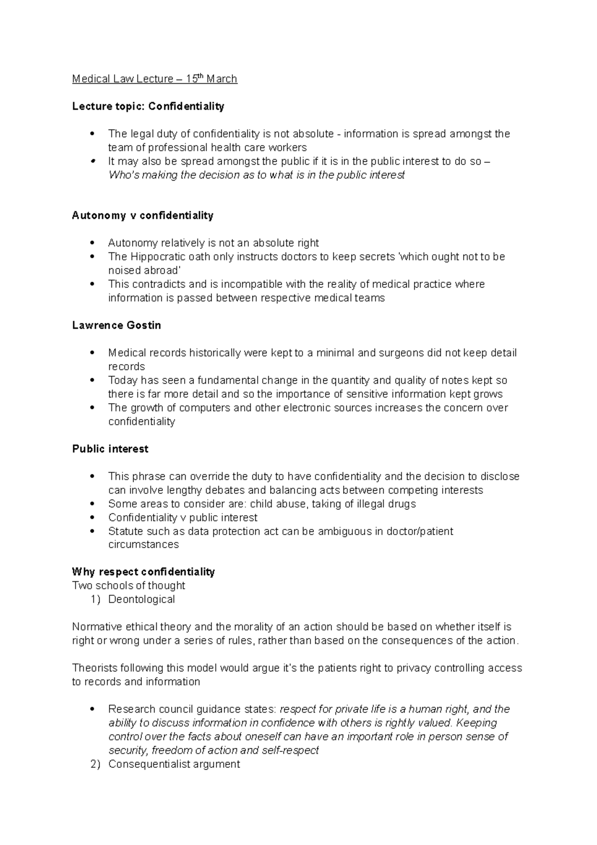 Medical Law Lecture - confidentiality - Medical Law Lecture – 15 th ...