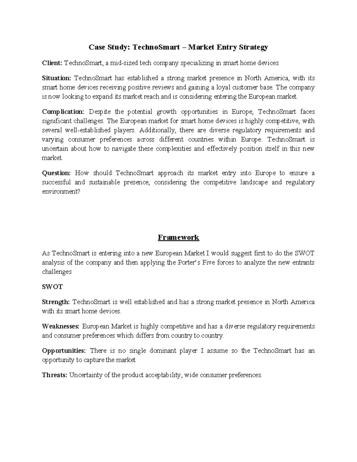 Case Study- Techno Smart - Case Study: TechnoSmart – Market Entry ...