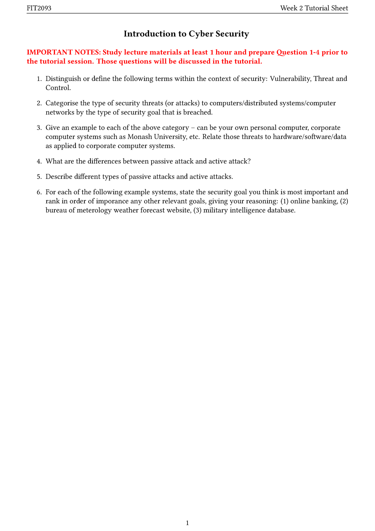 Week 2 Tutorial Worksheet - FIT2093 Week 2 Tutorial Sheet Introduction ...