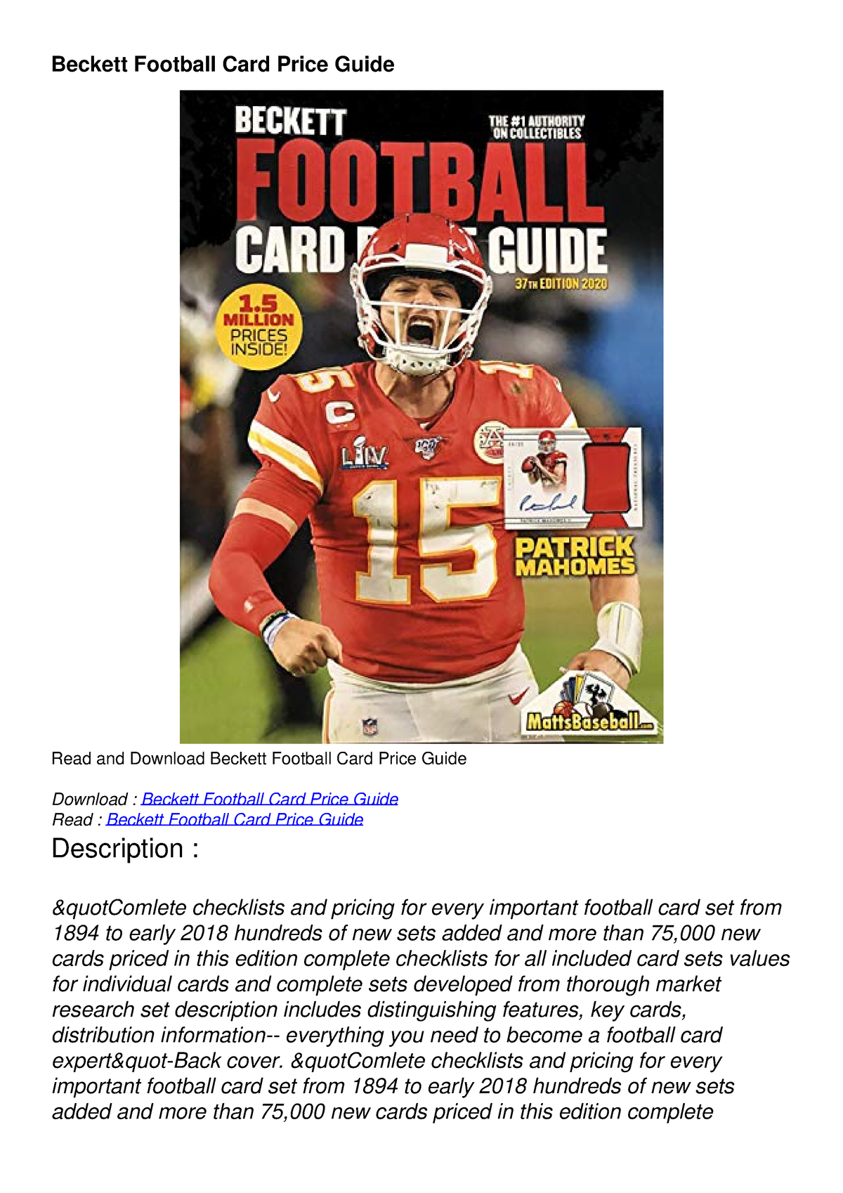 [PDF READ ONLINE] Beckett Football Card Price Guide Beckett Football