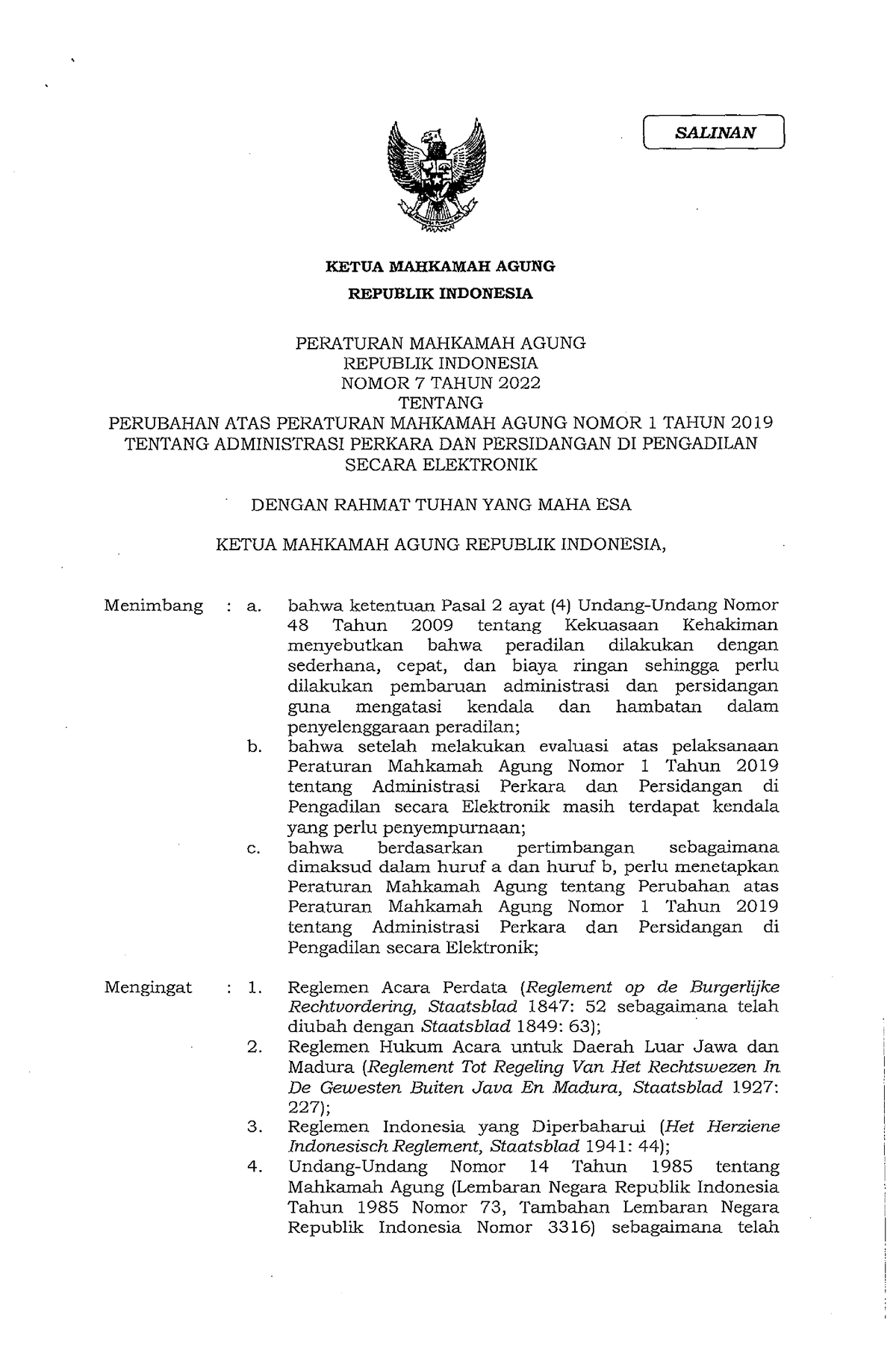 Perma-7-2022 - Peraturan - KETUA MAHKAMAH AGUNG REPUBLIK INDONESIA ...