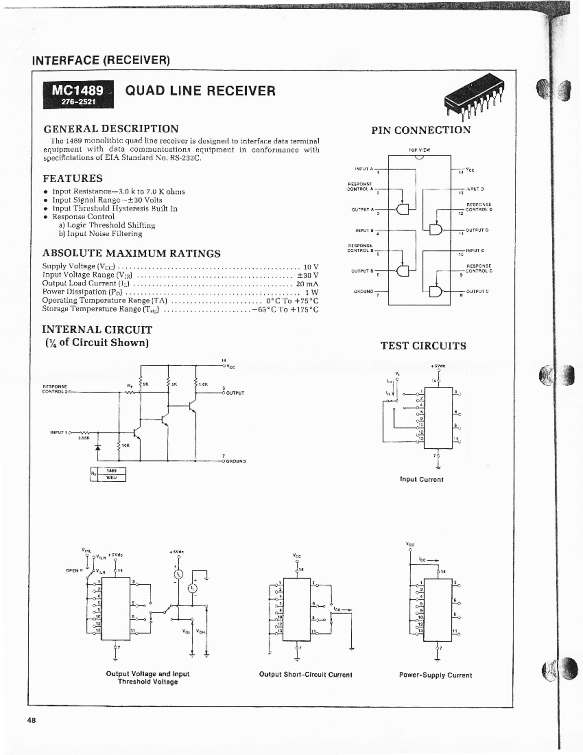 Motorola mc1489 notes TNTERFACE(RECEIVER) QUADLINE RECEIVER GENERAL DESCRIPTION The