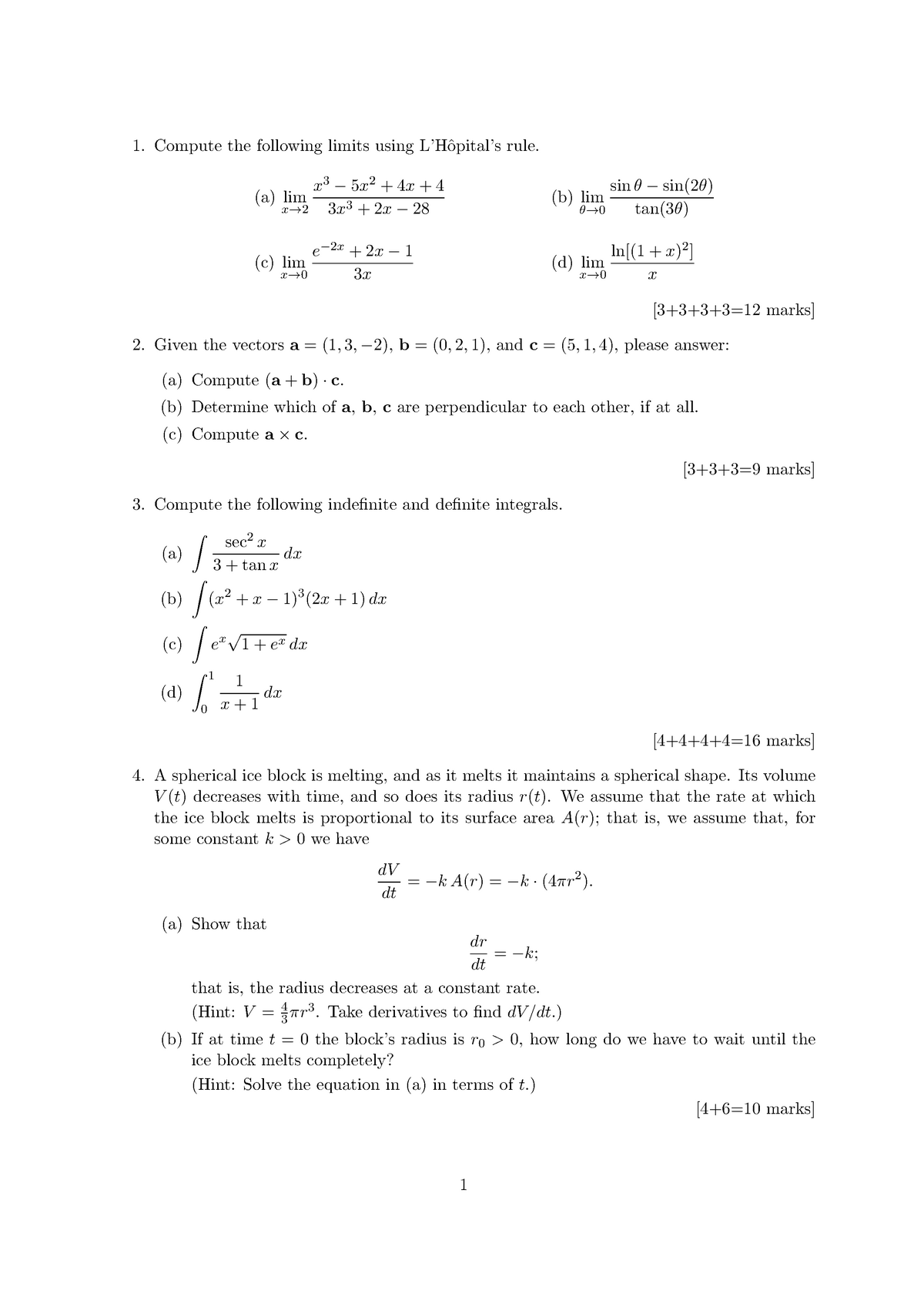 Final Exam Mme1 Sp2 2016 - Compute The Following Limits Using L 