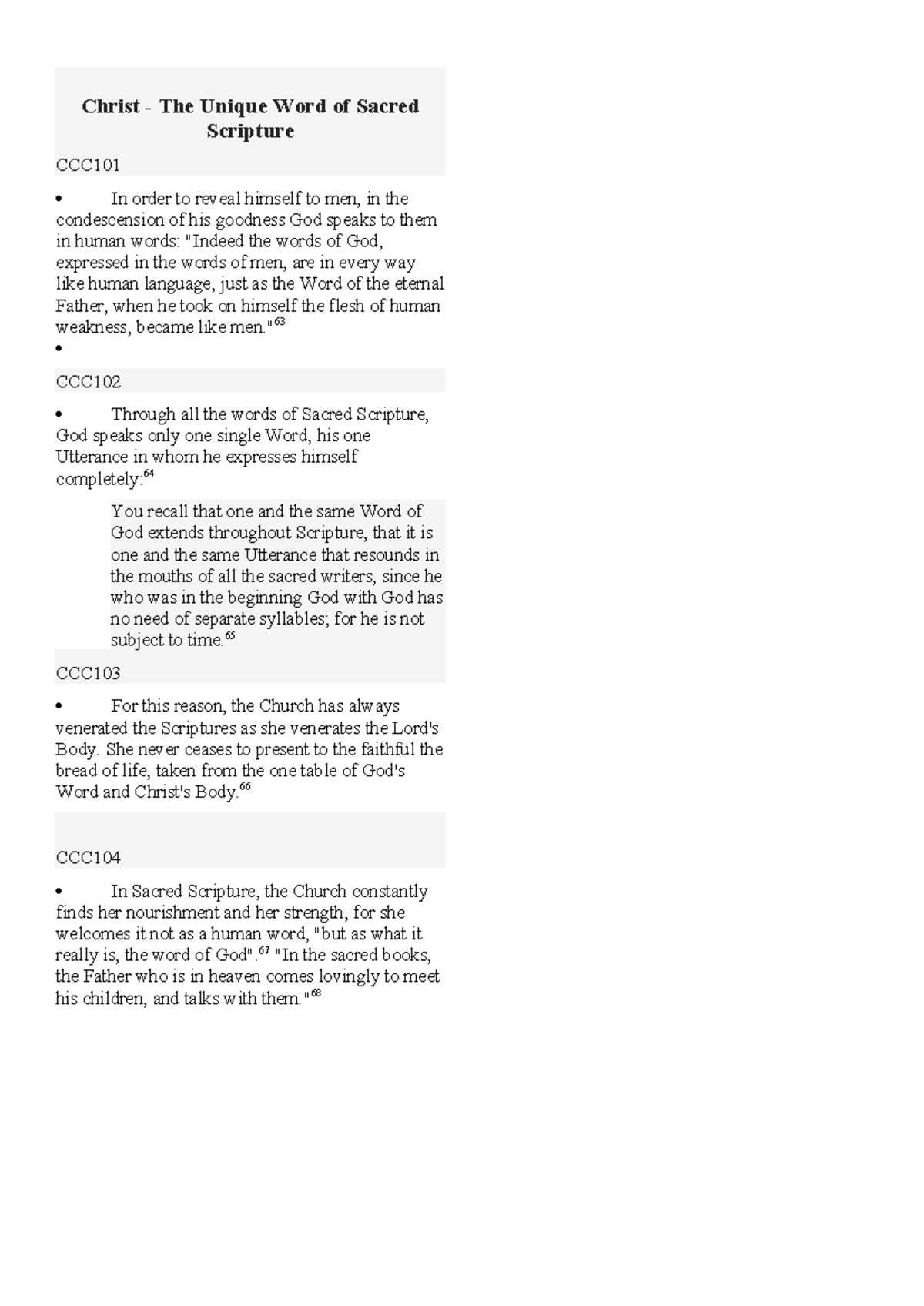 CCC 101 TO 133 - THEO - Christ - The Unique Word of Sacred Scripture ...