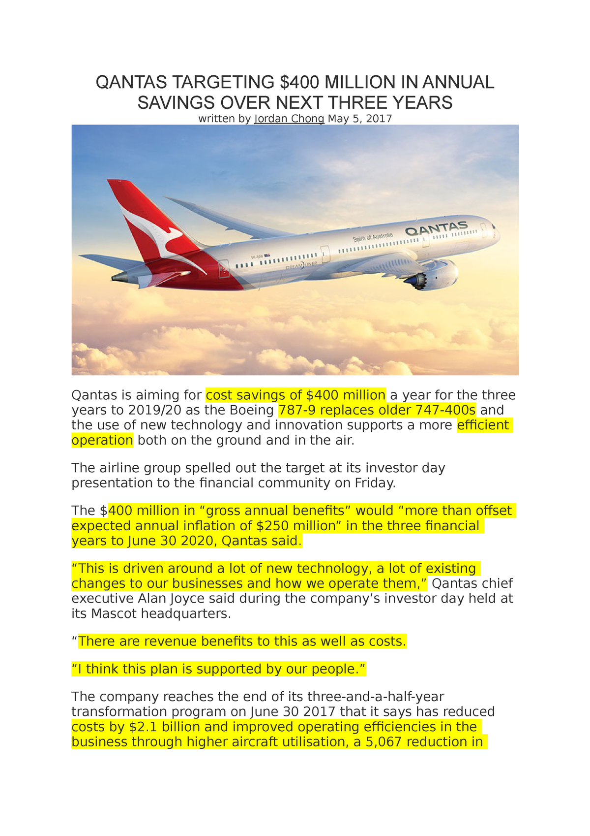qantas business case study 2023