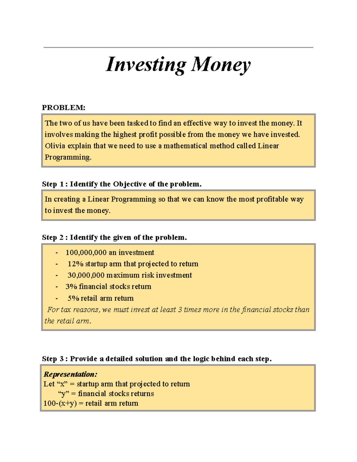 Investing Money 101 Investing Money PROBLEM The Two Of Us Have Been 