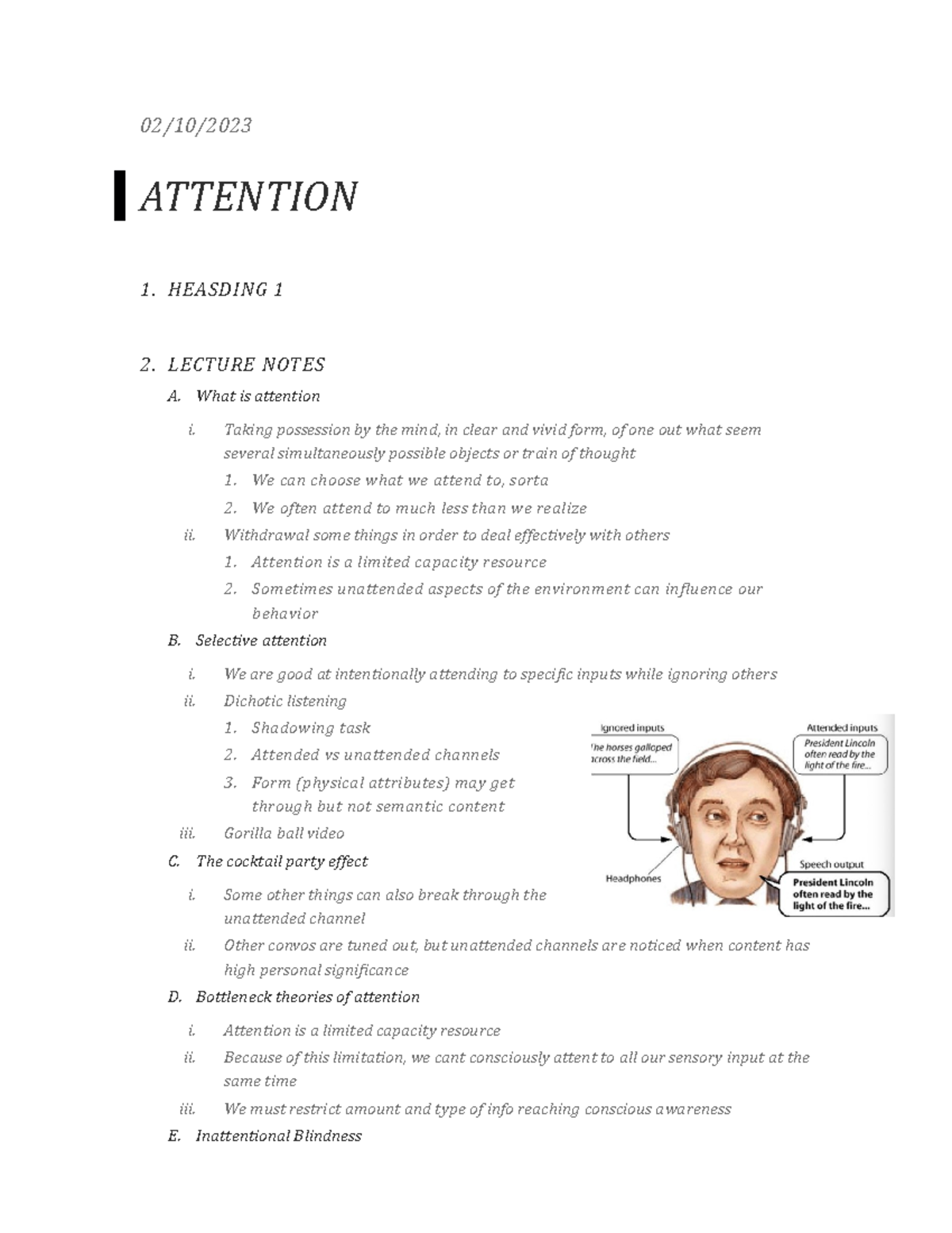 Attention - Gagan - 02/10/ ATTENTION 1. HEASDING 1 2. LECTURE NOTES A ...