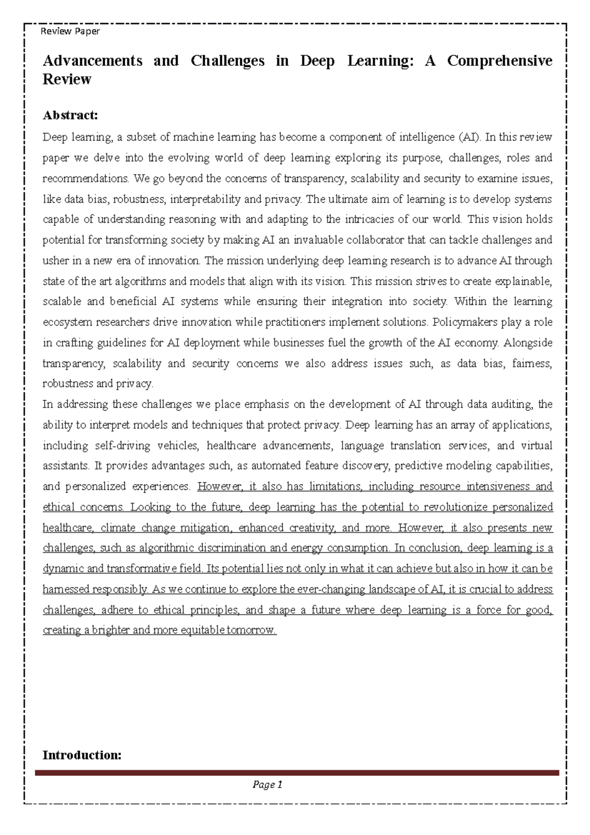 Deep Learning Review Paper Advancements and Challenges in Deep