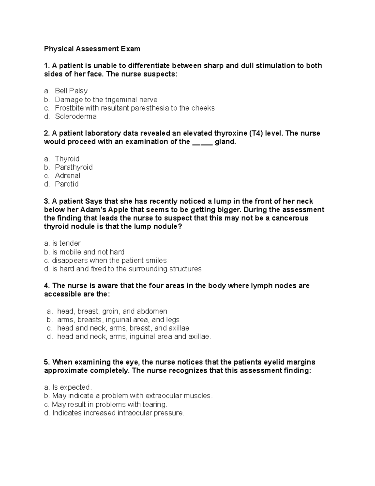 Physical Assessment Exam Practice - Physical Assessment Exam A Patient 