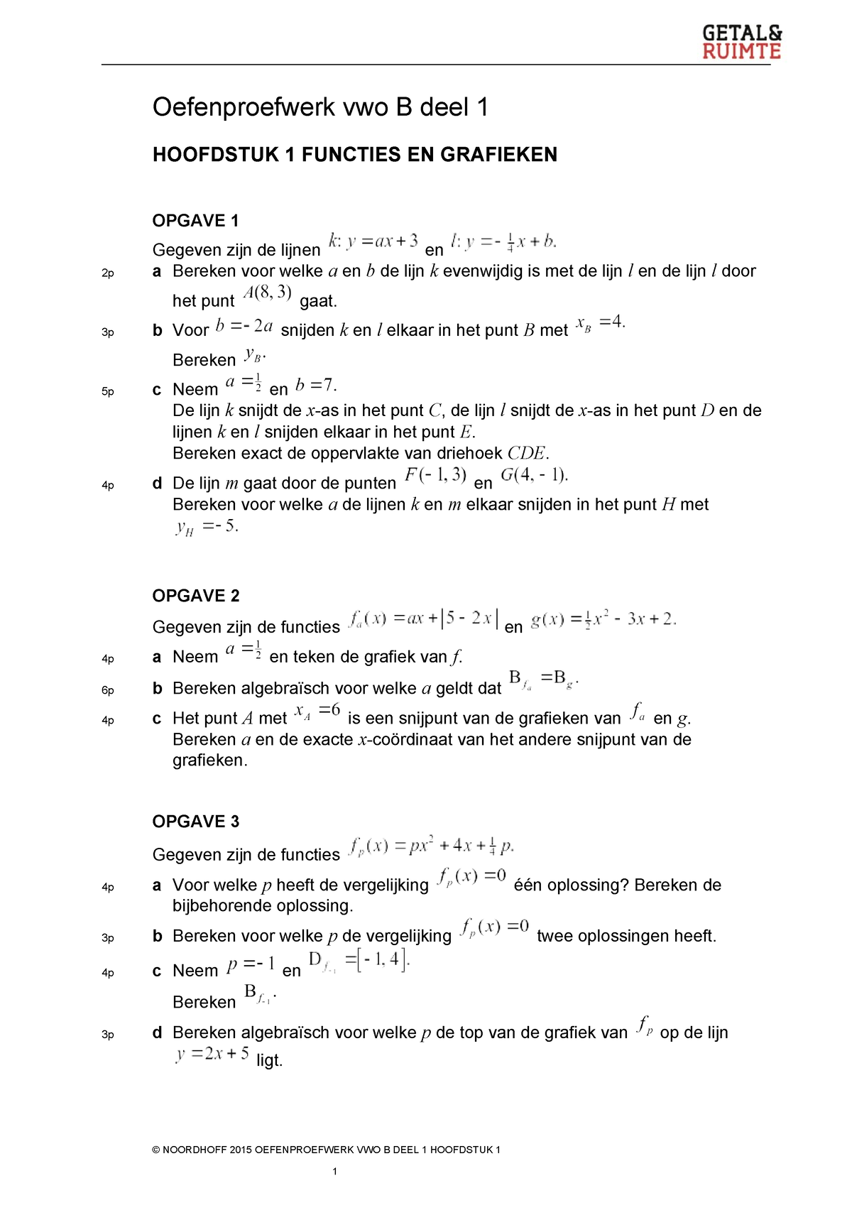 Oefentoets Hoofdstuk 1 - Oefenproefwerk Vwo B Deel 1 HOOFDSTUK 1 ...