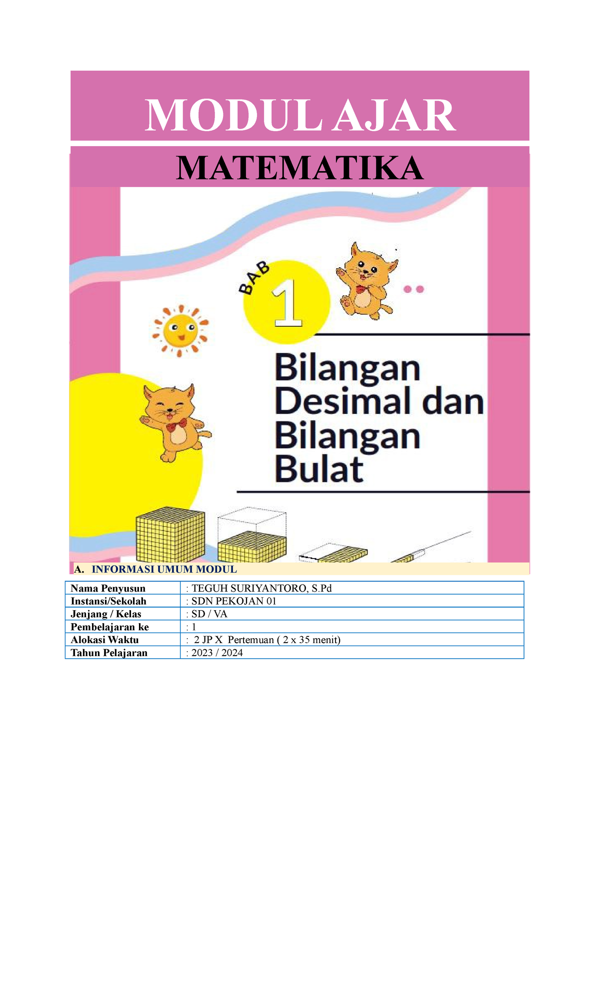 BAB 1 - MA Matematika Kls 5 - MODUL AJAR MATEMATIKA A. INFORMASI UMUM ...