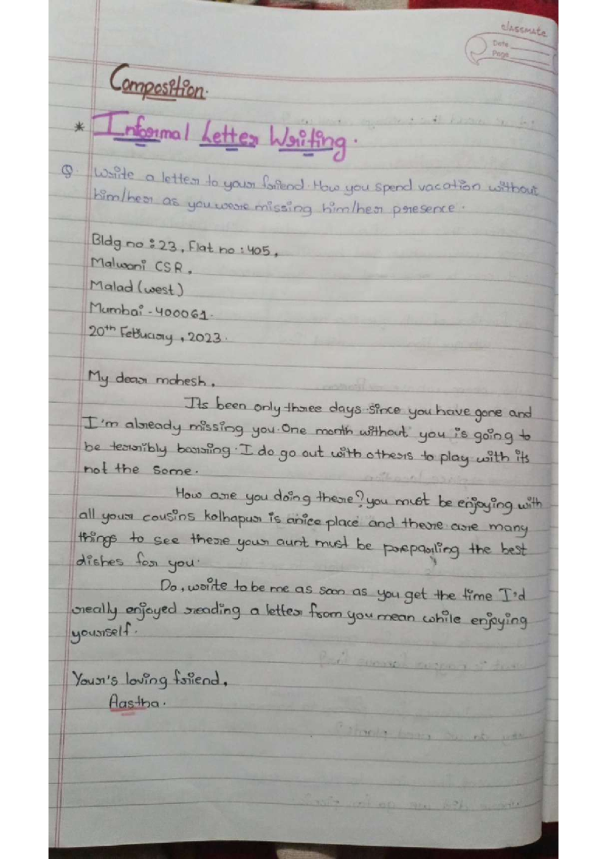 Letter informal - English Literature 3(ii) - Studocu