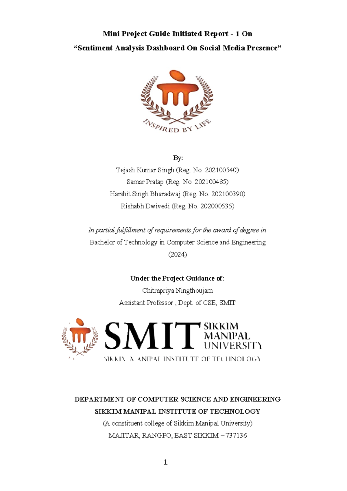 Final report - Mini Project Guide Initiated Report - 1 On “Sentiment ...