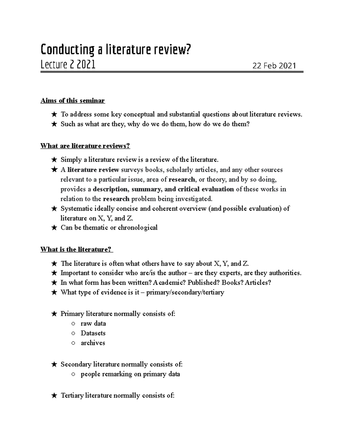 aims of conducting literature review