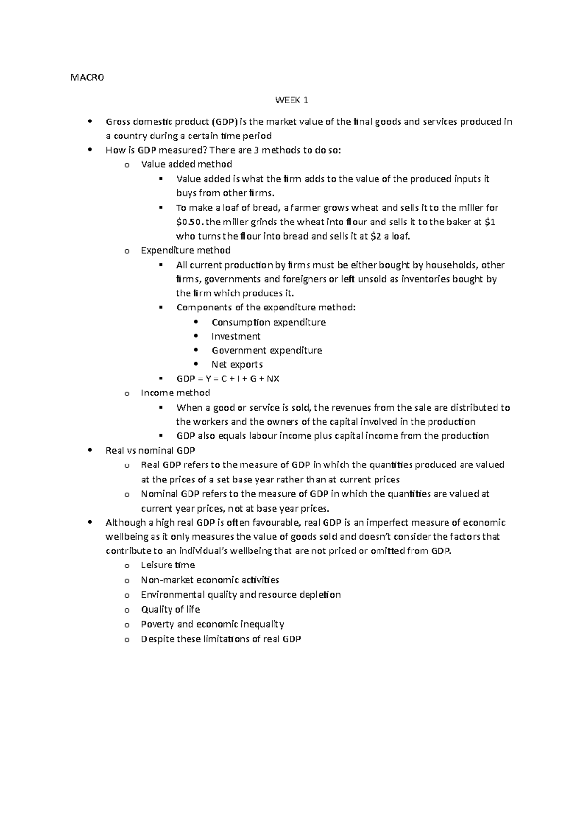 macro econ 1002 notes - MACRO WEEK 1 Gross domestic product (GDP) is ...