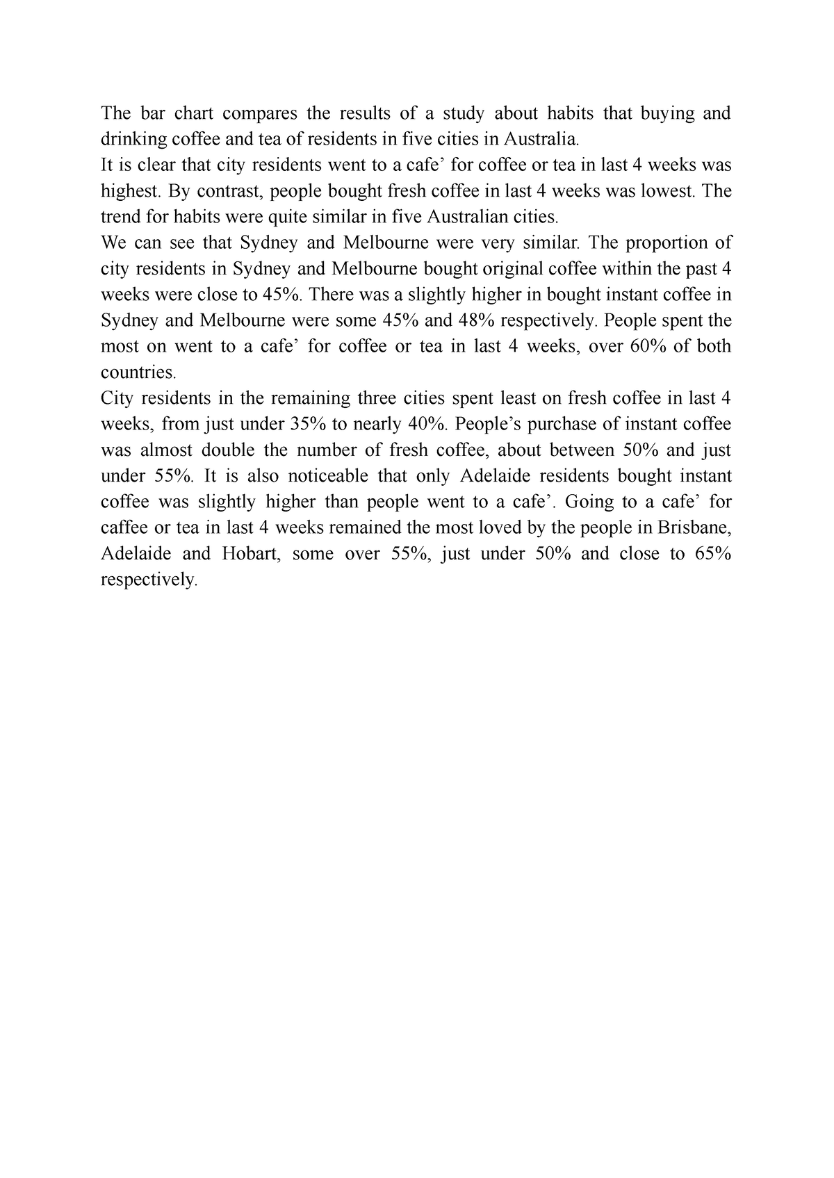 Writing Bar Chart - English - The Bar Chart Compares The Results Of A ...