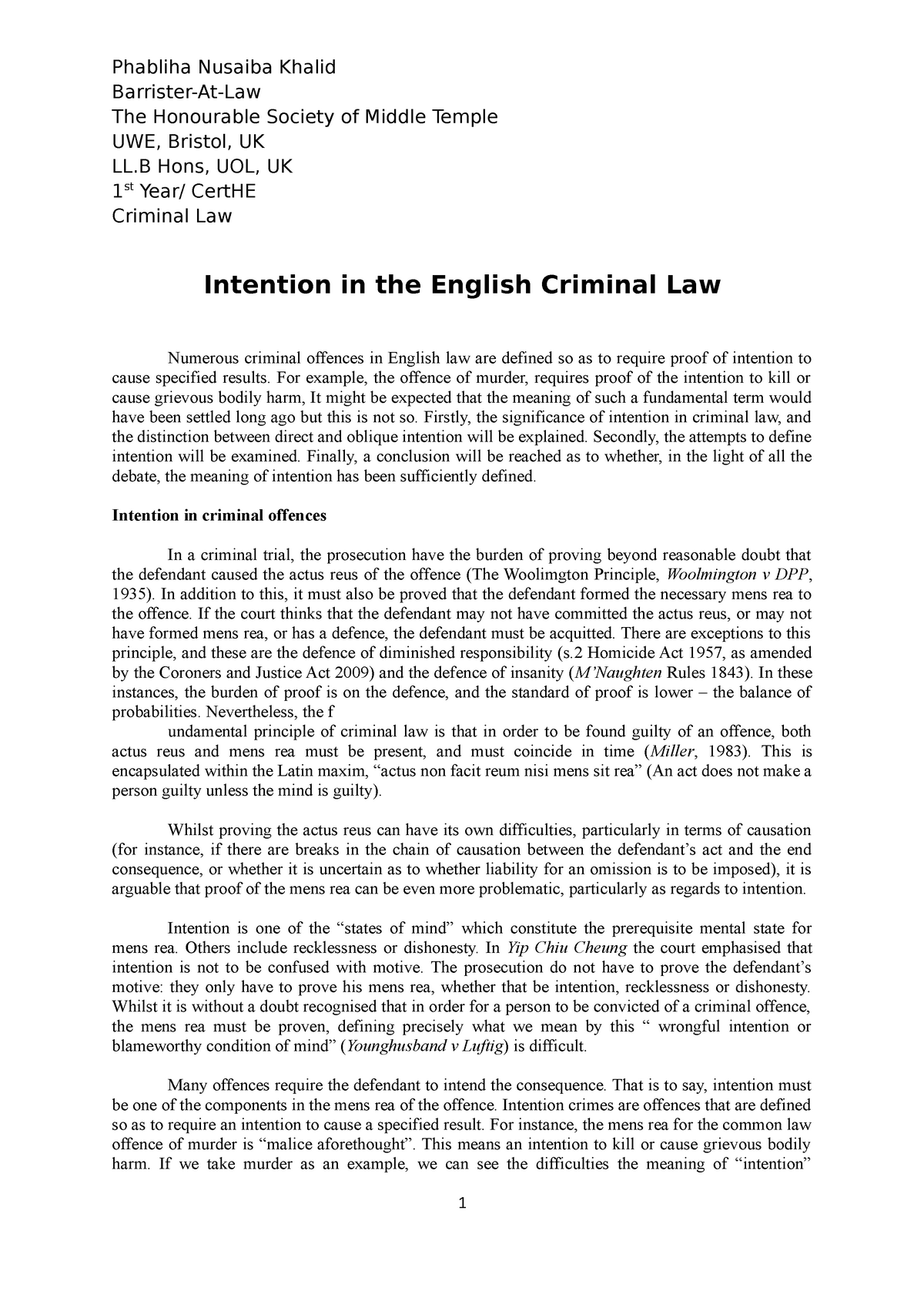 essay of intent in criminal law