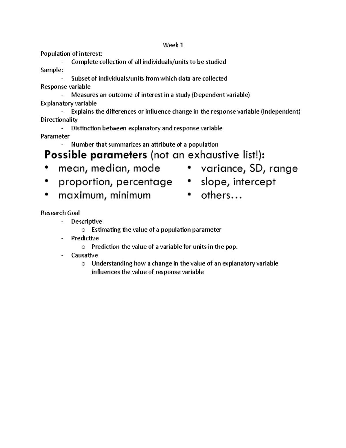 Week 1 bio stats 2244 - Week 1 Population of interest: Complete ...